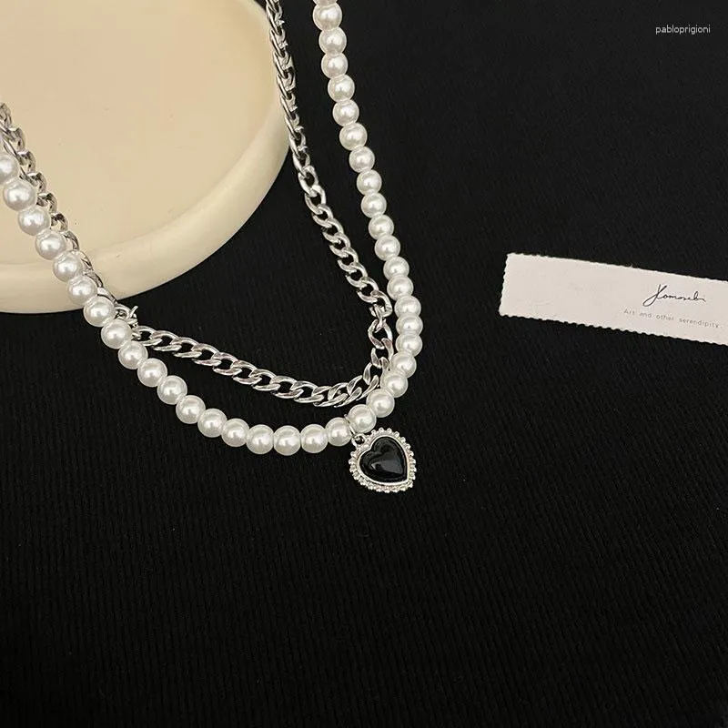 Collane con ciondolo Collana vintage per donna Nero Cuore d'amore Catena al collo Choker 2 strati Regalo per ragazze DIECI_voghion.com