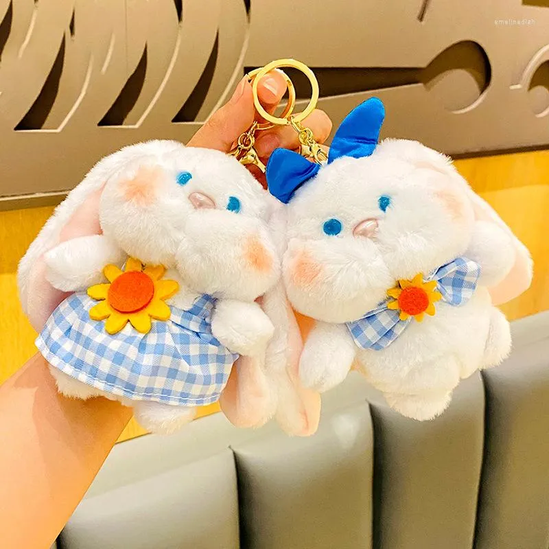 Keychains 14cm Kawaii Mini Cute Big Ear Sunflower Plush Keychain Toys Soft Cotton Key Chain Toy For Girls And Kids