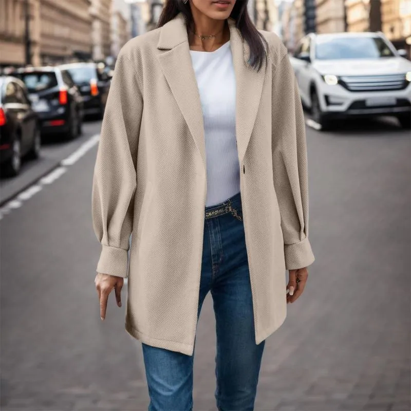 Kvinnors jackor solid knapp ner för kvinnor modet klädda långärmade fickor toppar mid längd kappa utkläder kvinna kläder chaquetas