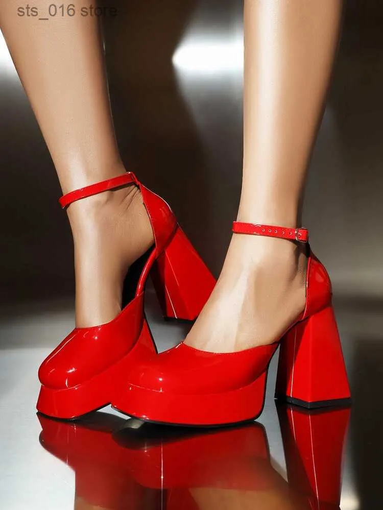 Plataforma para mulheres tornozelo tira robusta sapatos de salto alto clube de vestido de noiva moda sexy mary jane sandálias 2023 primavera t230828