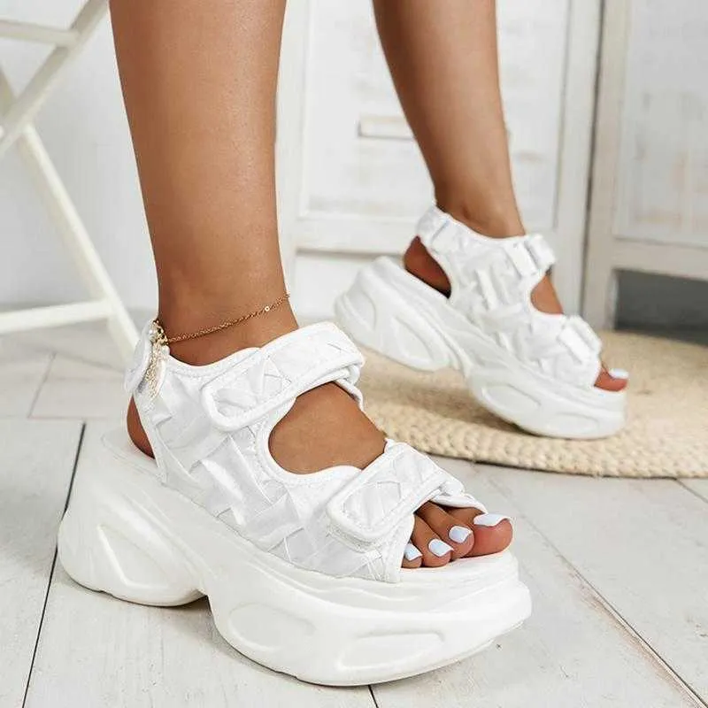 Rimocy Women White Chunky Sandals Summer Nya High Platform Wedges Shoes Woman Non Slip Thick Bottom Sandalias Mujer 230807