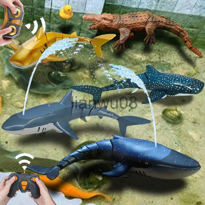 Animaux électriques / RC Télécommande Shark Enfants Jouets pour enfants Garçons Cadeaux de Noël Bain Piscines Eau Rc Animal Clown Poisson Robots Sous-marin x0828