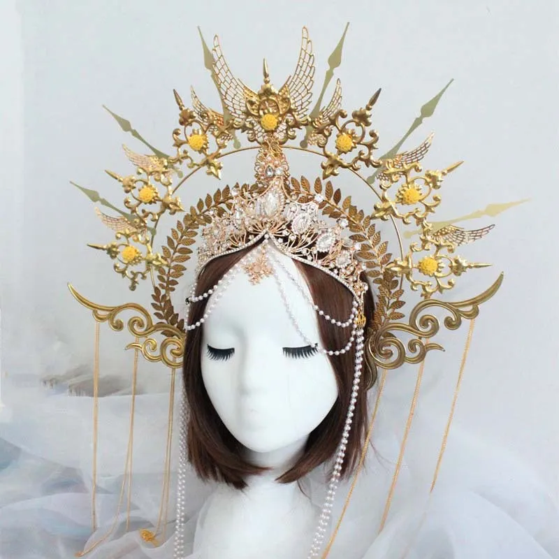 Gothic Halo Crown Lolita Tiara Krone Stirnband DIY Material Paket Halloween Vintage Sonnengöttin Barock Halo Kopfschmuck Teile