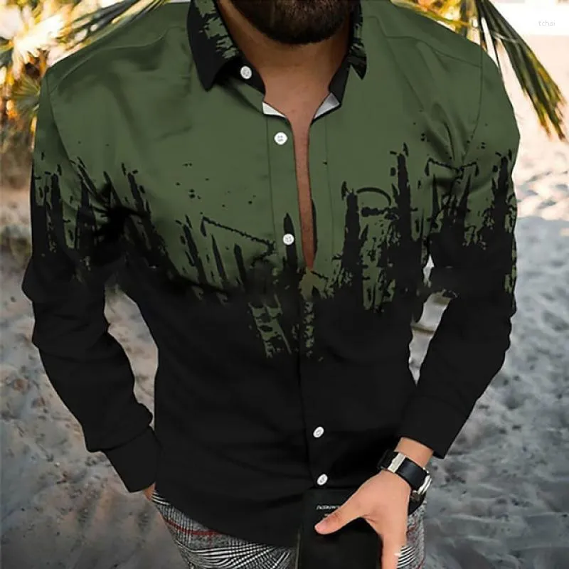 Camisas informales para hombre, camisa estampada de secado rápido, ajustada, transpirable, de manga larga, de diseñador callejero a la moda.