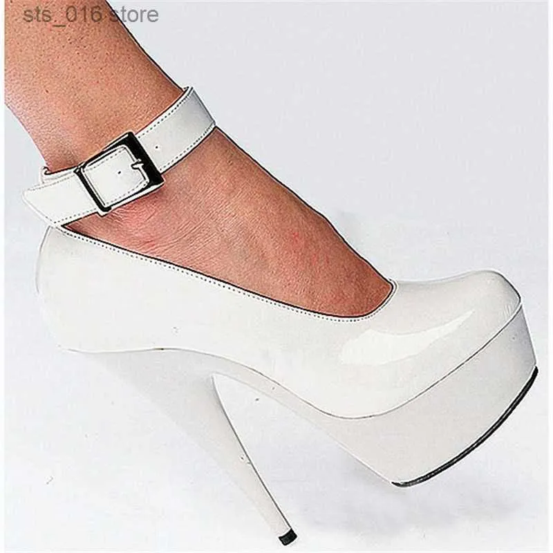 Chaussures habillées élégantes bride à la cheville mode cuir PU femmes 15cm chaussures à talons super hauts mariage / pompes sexy T230828