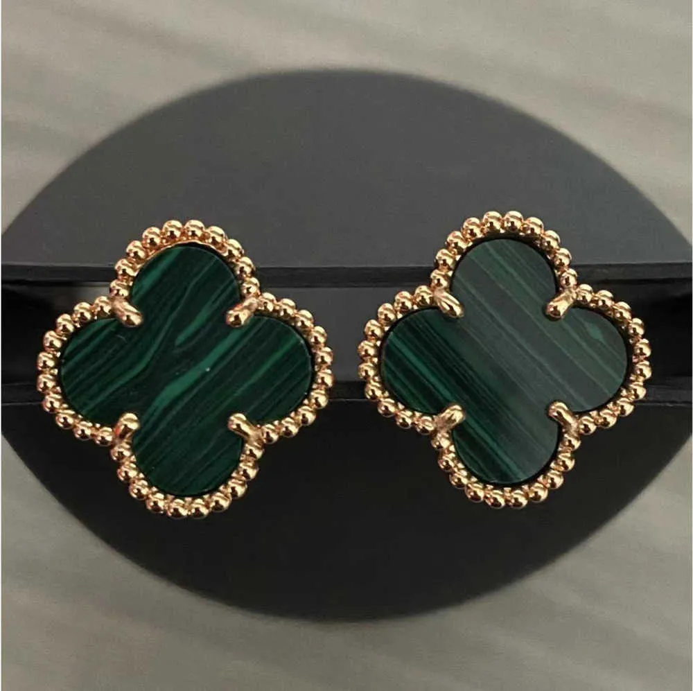 Tasarımcı Yonca Studs Küpe Vintage Dört Yaprak Charm Geri Pear-Pear Paslanmaz Çelik Altın Akik Kadınlar için Düğün Takı Hediyesi