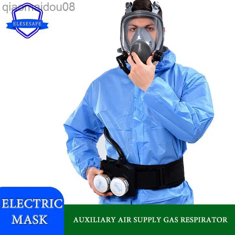 Protective Clothing Portable Electric Air Supply Gas Mask Full Face Chemical Respirator For Work Safety Polishing Welding Spraying Safety Protection HKD230826