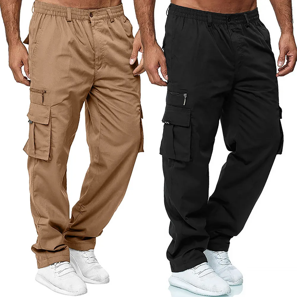 Herrbyxor Herrlastbyxor Elastiska midja Elastiska Multi-Pocket Loose Combat Work Pants Outdoor Fitness Sports Casual Pants S-4XL 230828