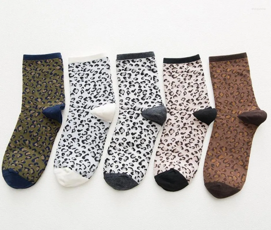 Women Socks Cotton Leopard Girls Spring Autumn Funny Crew Heap Sockken Breathable Striped Casual Korean