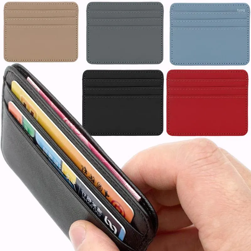 Korthållare pu läder mini ID Holder Candy Color Bank Box Multi Slot Slim Case Wallet Women Men Business Cover