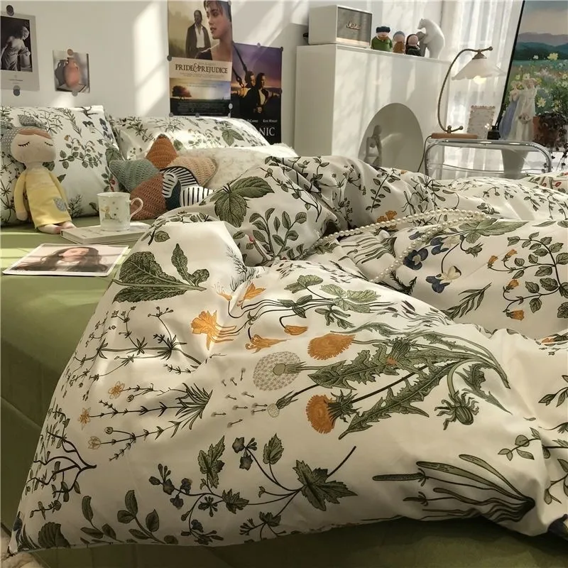 Bedding sets European Floral Brushed Home Bedding Set Simple Soft Duvet Cover Set With Sheet Comforter Covers Pillowcases Bed Linen 230827