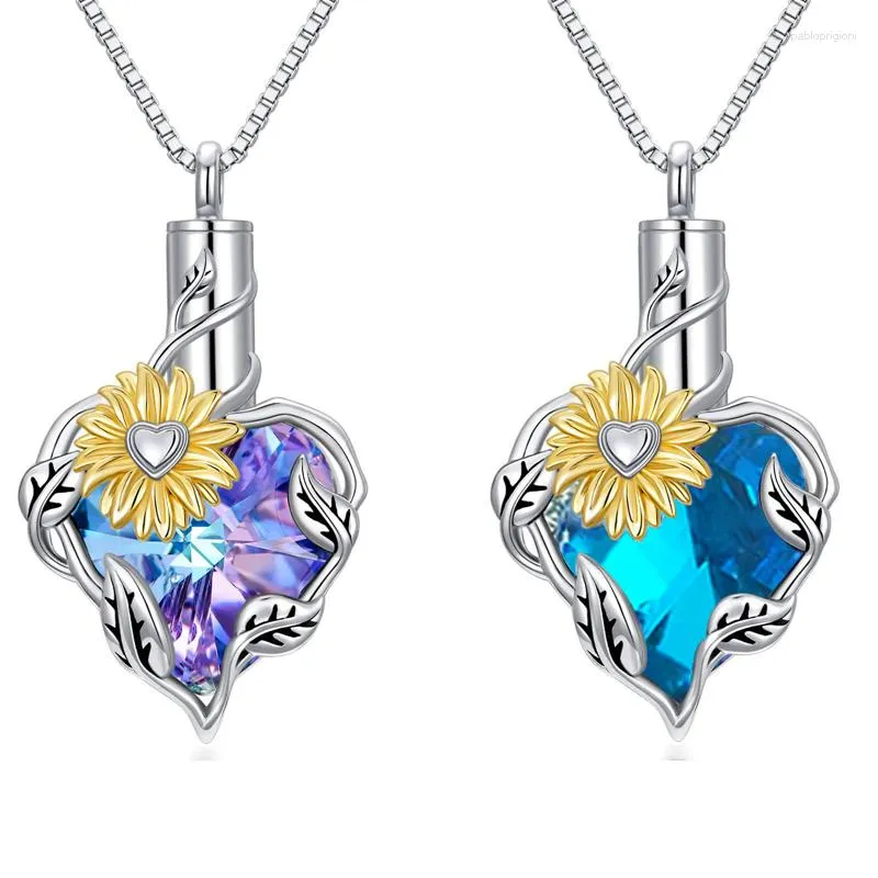 Collane con ciondolo Collana con urna a cuore di girasole per donne Gioielli per cremazione Ceneri Catena di clavicola commemorativa per ricordi umani