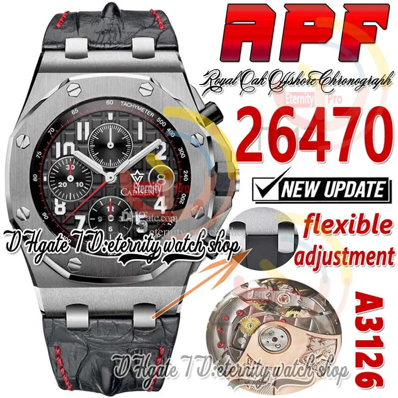 APF 42mm Vampire 2647 A3126 Automatic Chronograph Mens Watch Black Ceramic Bezel Textured Dial Leather Super Edition eternity Watches Strap Exclusive Technology