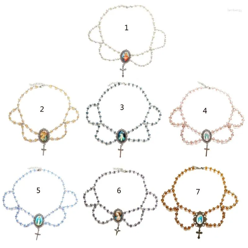 Pendentif Colliers MXME Charm Rosaire Collier Perles Artificielles Ras Du Cou Chaîne De Cou Élégante