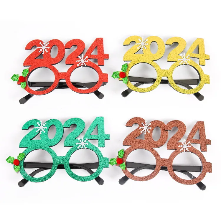 Vasos de Natal Glitter Holiday Party Glasses Frames 2024 Acessórios para decoração de Natal Fantas de férias de férias de férias de férias HZ0052