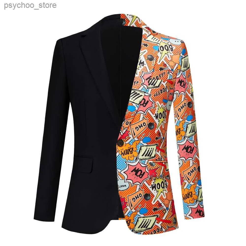 Wzór mody Patchwork Handl Men Mężczyznę Mężczyznę One Button Notched Lapel Dress Blazers Party Casual Come Homme Suit Coat