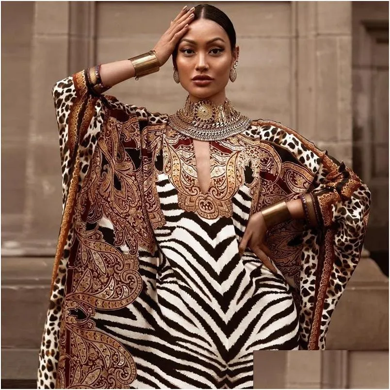 Ubrania etniczne Afrykańskie sukienki dla kobiet w rozmiarze Plus Zebra Print dashiki elegancka damska suknia muzułmańska abaya kaftan rękaw V-Neck DH92M