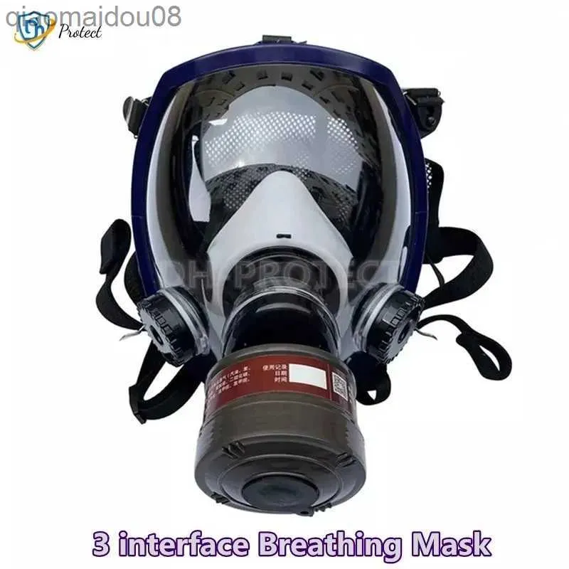 Beschermende kleding 3 poorten Multifunctioneel volledig gasmasker bolvormig Super helder Volledig gesloten Beschermend masker Spuitverf Gasmasker voor industriële vervuiling HKD230826