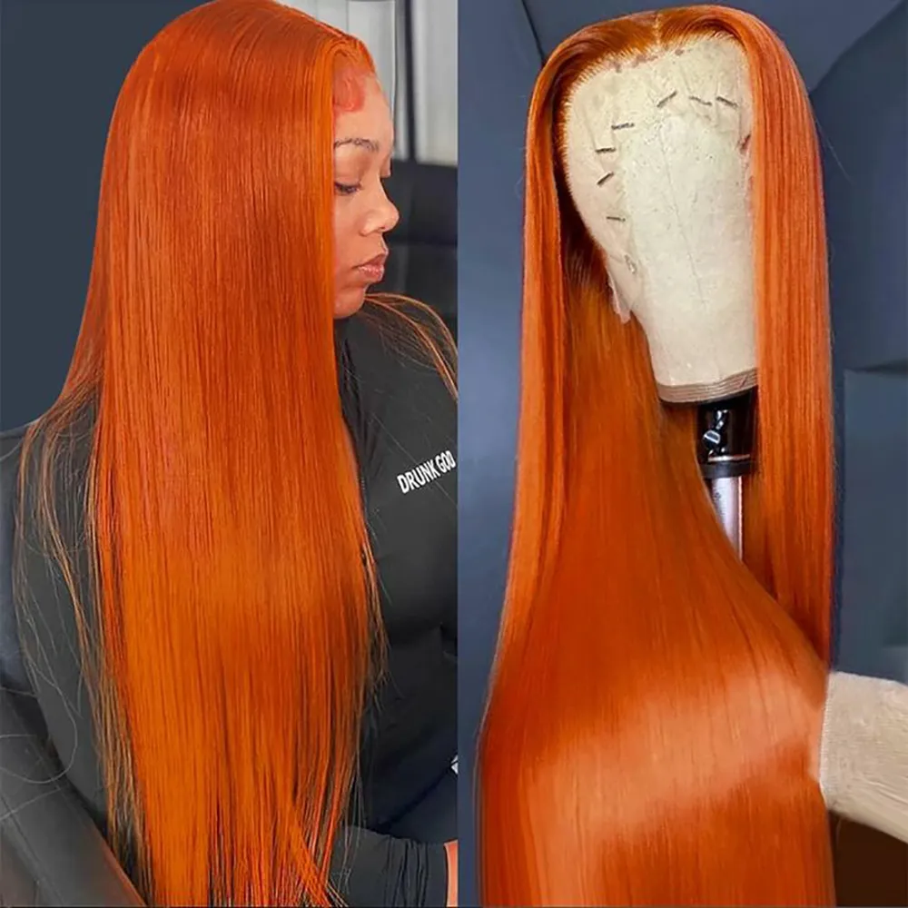 Hd transparente frente do laço perucas de cabelo humano para as mulheres gengibre laranja osso brasileiro em linha reta 13x4 13x6 peruca frontal do laço sem cola