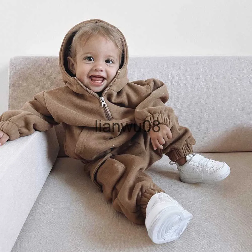 Giyim Setleri Sıcak Satış Kış Sıcak Fleece Toddler Bebek Erkek Erkek Giyim Seti Trailsuit Hoodies Fermuar Sweatshirtspants Giyim Çocuk Takım 2 PCS X0828