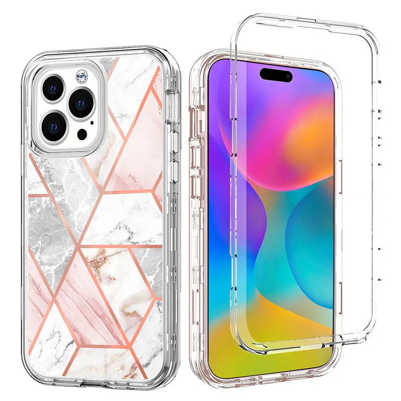 İPhone 15 13 12 11 14 Pro Max Case Mermer Cep Telefon Kılıfları Üç Katmanlı Ağır Dermi Şok geçirmez Koruyucu Kapak FIT SAMSUNG S20 S21 FE S22 Plus Not 20 S23 Ultra