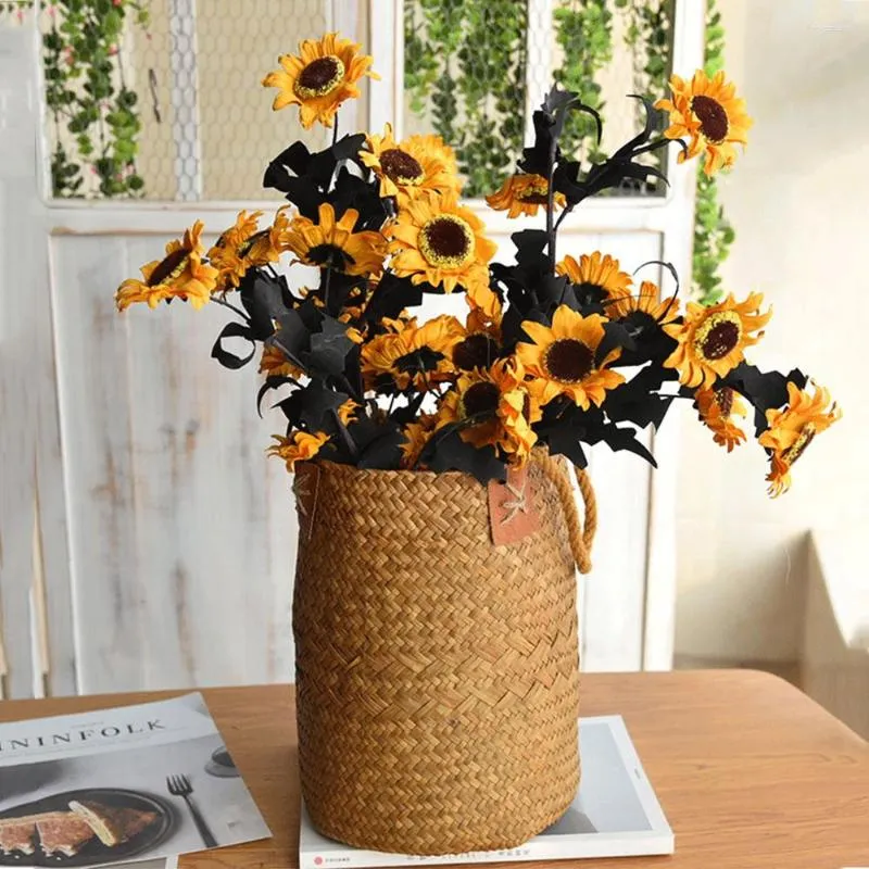 Storage Bottles Seagrass Woven Basket Straw Belly Flower Plant Pot Vase Organizer With Handles For Laundry Picnic Grocery Decor