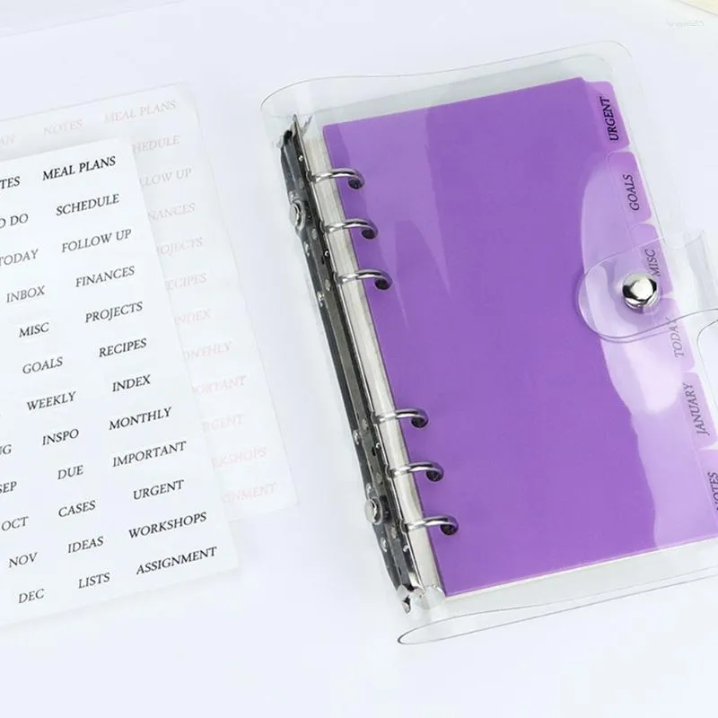 Pocket Separator Plastic Dividers Binder flikar Bindemedel Arrangör 6 Ring Paper Sida A6