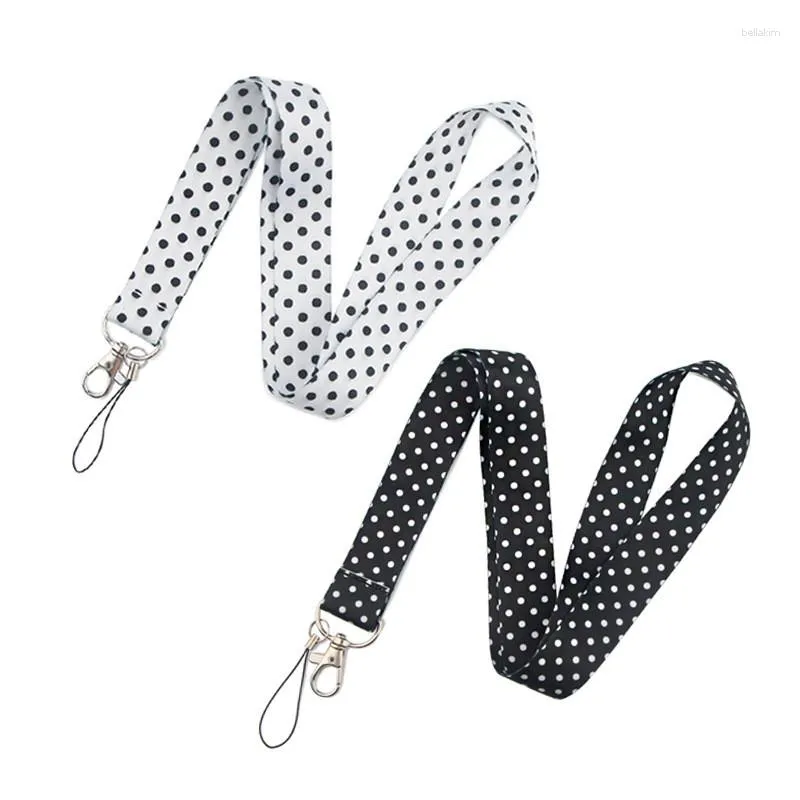 Sleutelhangers Zwart-witte stippen sleutelhanger Lanyard nekband voor sleutel ID-kaart riemen badgehouder DIY hangende touw nekband