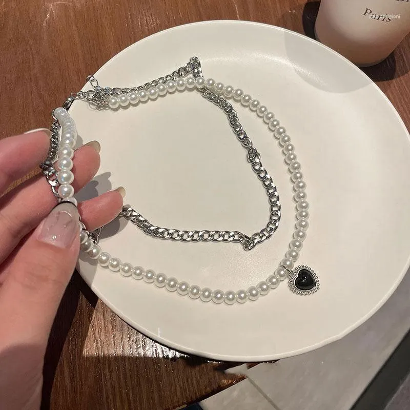 Collane con ciondolo Collana vintage per donna Nero Cuore d'amore Catena al collo Choker 2 strati Regalo per ragazze DIECI_voghion.com