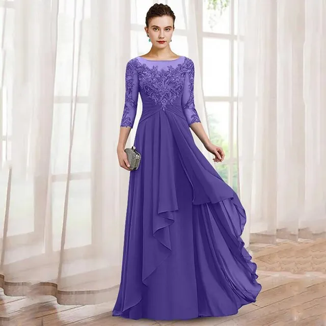 Abiti per la madre della sposa con maniche lunghe viola chiaro Abiti da ballo formali Sposo Madrina Sera Abiti da festa di nozze Abiti Plus Size Vestido de Novia