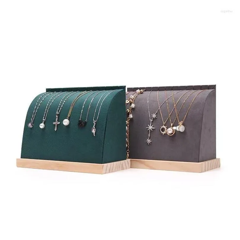 Pochettes à bijoux Sacs Pochettes Base en bois massif Support de grande taille Chevalet en bois Vitrine Support d'affichage Rangement pratique pour le cou Dha4K