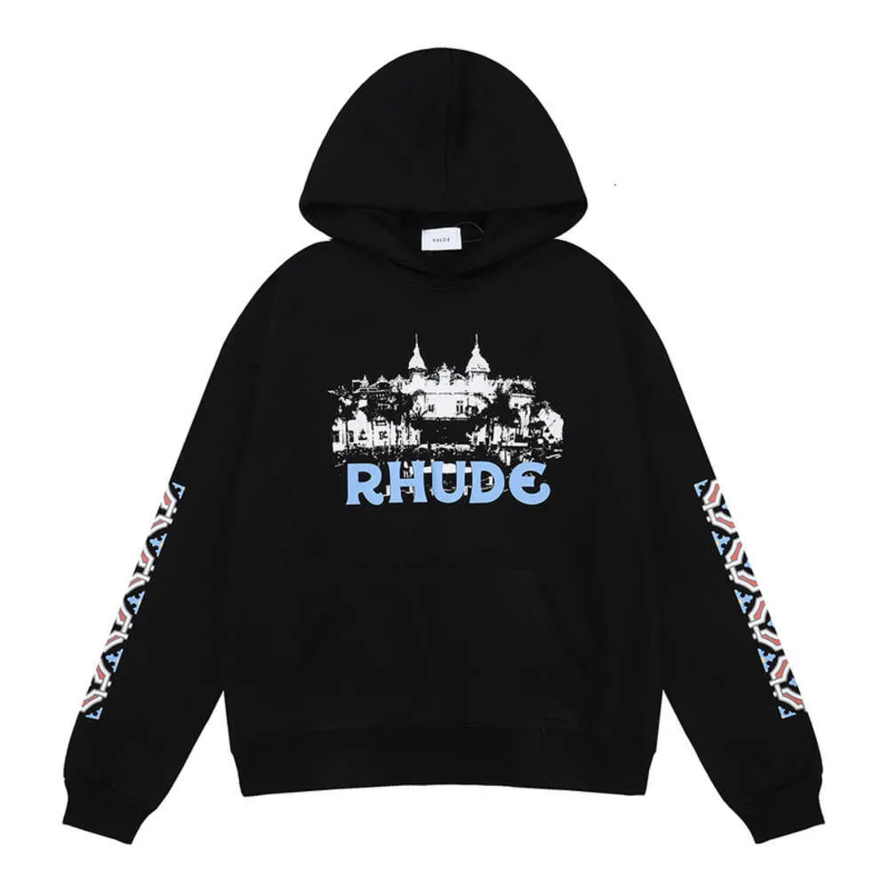 Designer Mens Fashion Hoodie Womens Rhde Letter Tryckt broderad hoodie Design Rh Castle Pattern Tröja Män Utgående lös avslappnad över storlek Päls