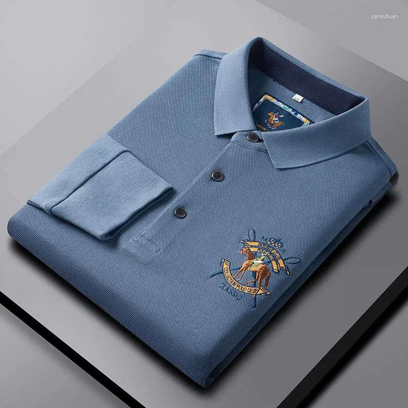 Polos pour hommes Polo en coton Polo d'affaires Hommes à manches longues Marque haut de gamme Printemps et automne Broderie exquise T-shirt décontracté coréen