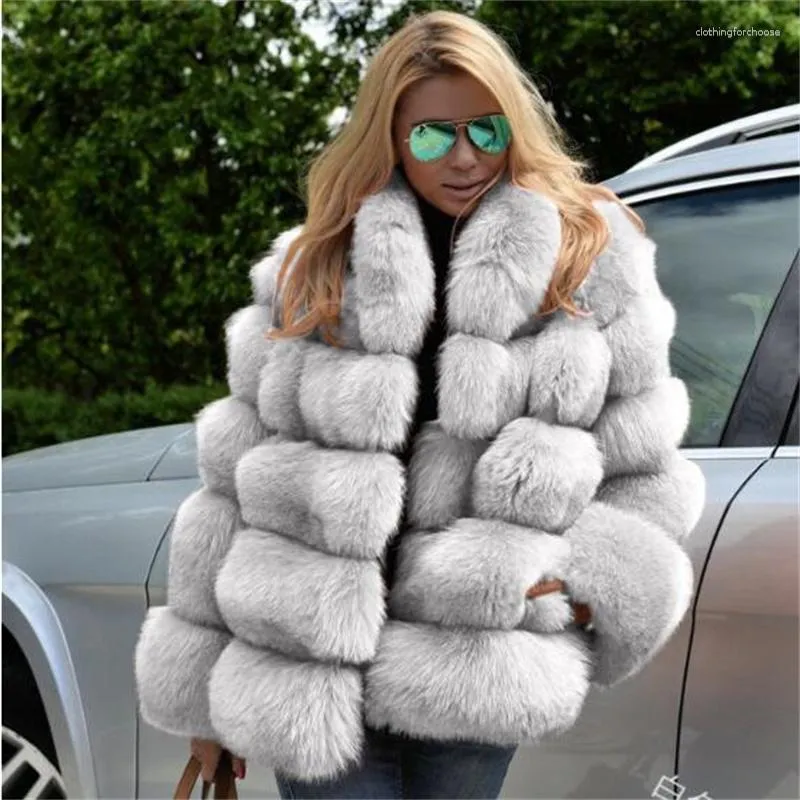 Elegant Faux Fur Coat Womens European American Style Winter