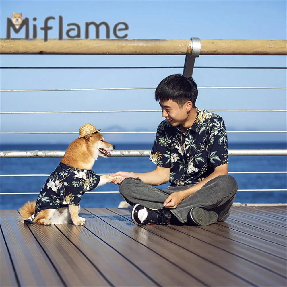 Dog Apparel Miflame Hawaii Beach قميص غير رسمي للكلاب ومالك مطابقة ملابس Schnauzer Shiba Inu Beagle مطابقة للحيوانات الأليفة والمالك 230828