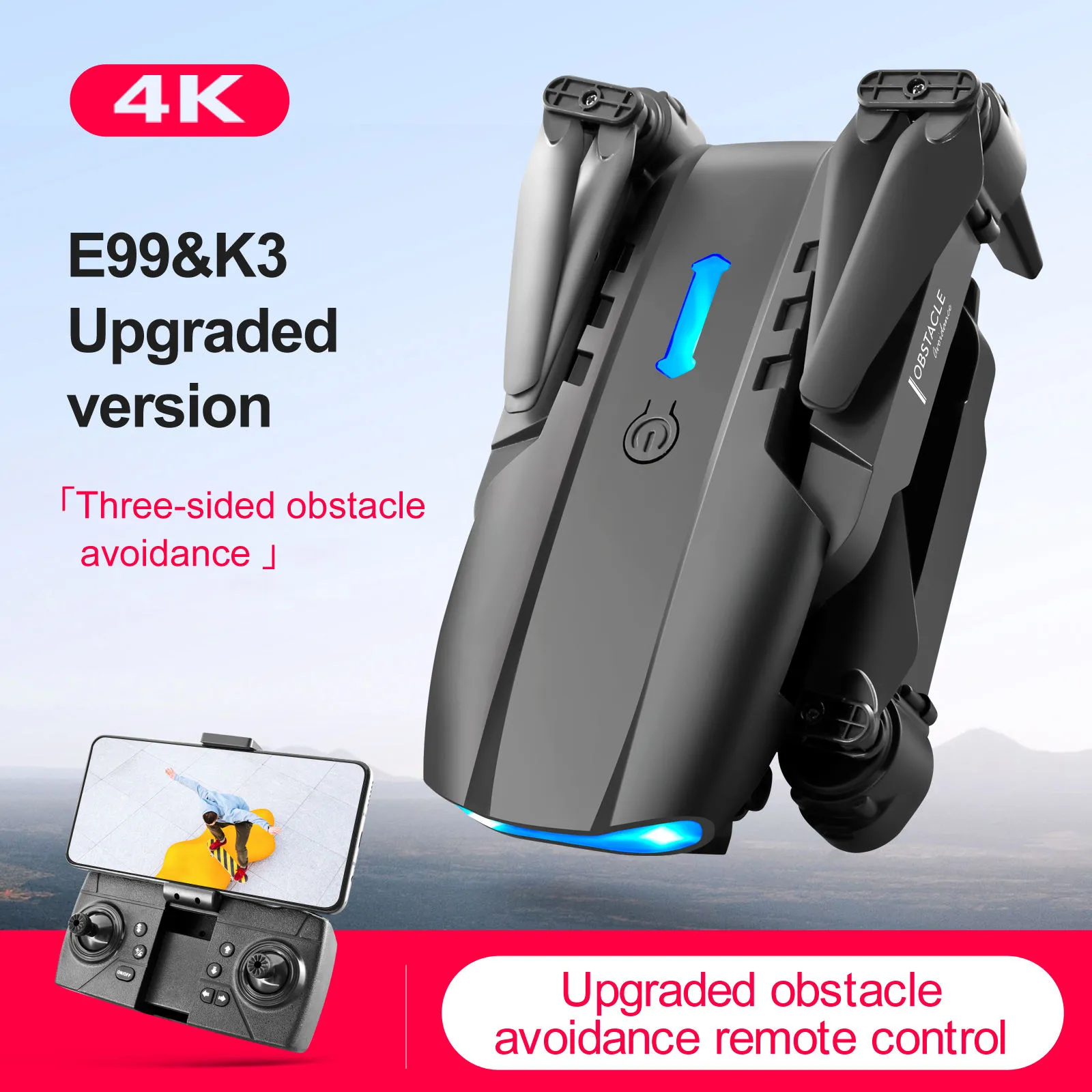 E99 Pro2 K3 RC Mini Drone 4K Dual HD Caméra WIFI FPV Aerial Helicopter  Foldable