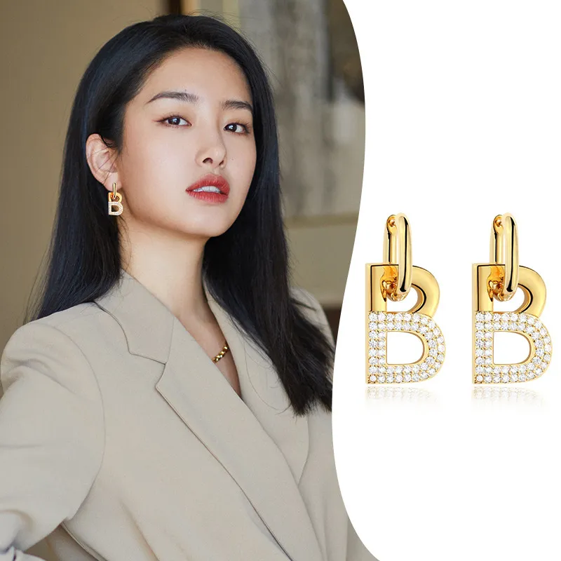 Luxury Micro Pave Letter B Charm Earring Jewelry for Women Gift