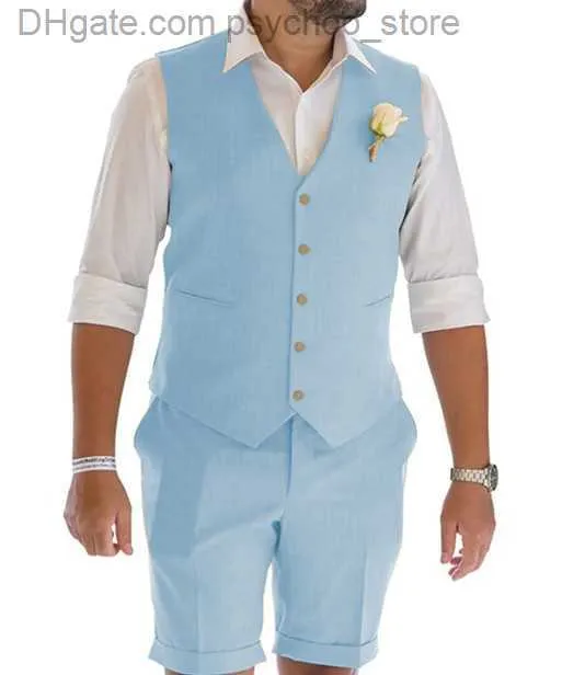 Costume Homme Été Lin 3 Pièces Gilet + Pantalon Bleu Clair – Mariage & Occasions Chics