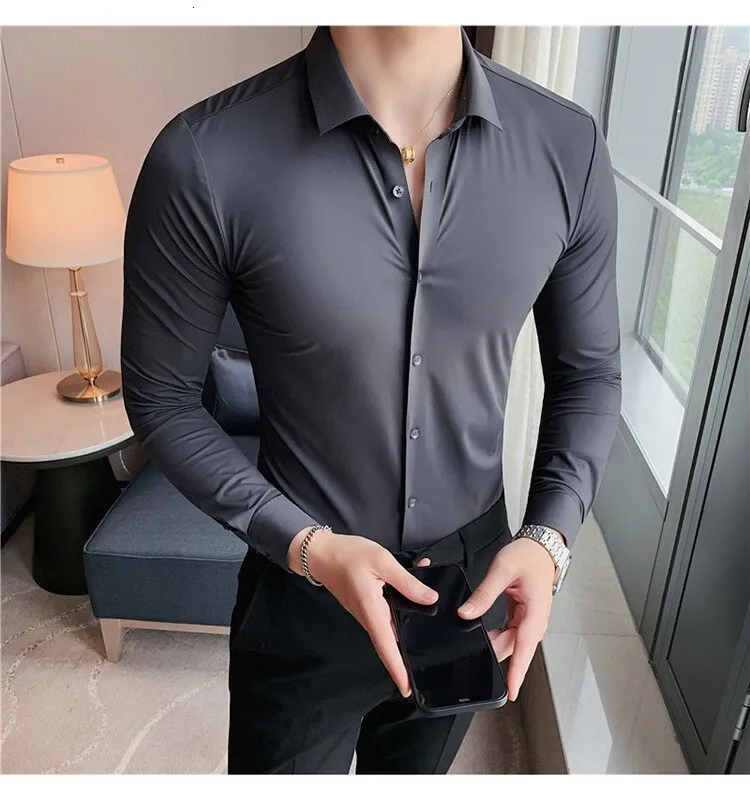 chinese dress ladies Men's Long Sleeve Dress Shirts Slim Fit Inner Contrast Business Casual –  ALLELMS
