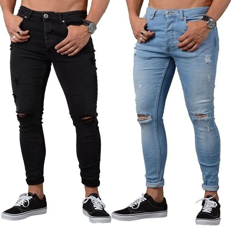 Мужские джинсы спортивные штаны Сексуальные дыры Мужские брюки повседневная осень -осень мужчины разорванные узкие брюки.