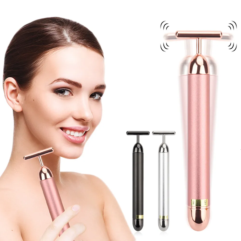 Masażer twarzy 24K Gold Face Wink Roller Vibrat Massager Stick Piękna pielęgnacja skóry T W kształcie Topirujące narzędzie 230826