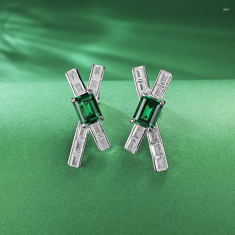 Studörhängen Spring Qiaoer 925 Sterling Silver 6 8mm Lab Emerald Sapphire Gemstone Ear Srud Wedding Party Jewelry