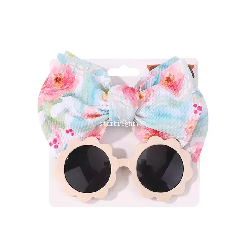 Bébé filles bandeau élastique noeud noeud bandes de cheveux tout-petits 2 pièces/ensemble lunettes de soleil rondes été Boho mignon belle fleur colorée fruits accessoires de plage en plein air