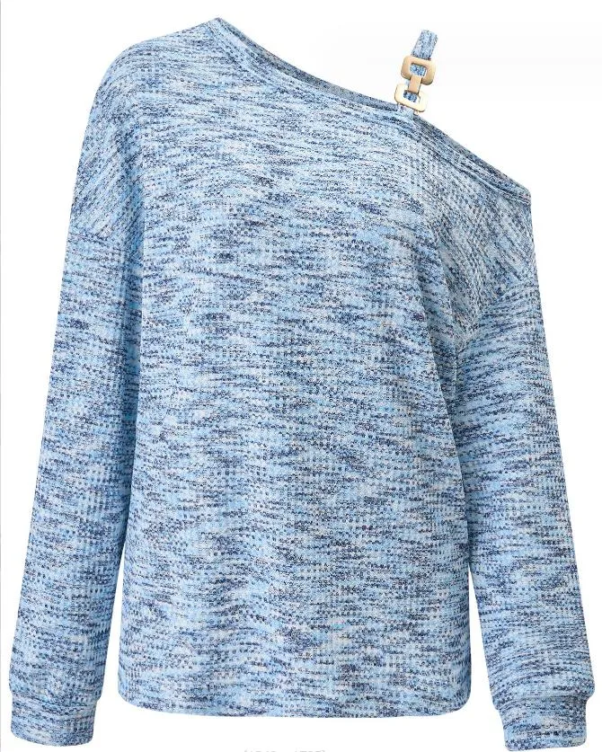 Haut ample tricoté à col incliné pour femme, couleur unie, nouvelle collection automne et hiver 2023