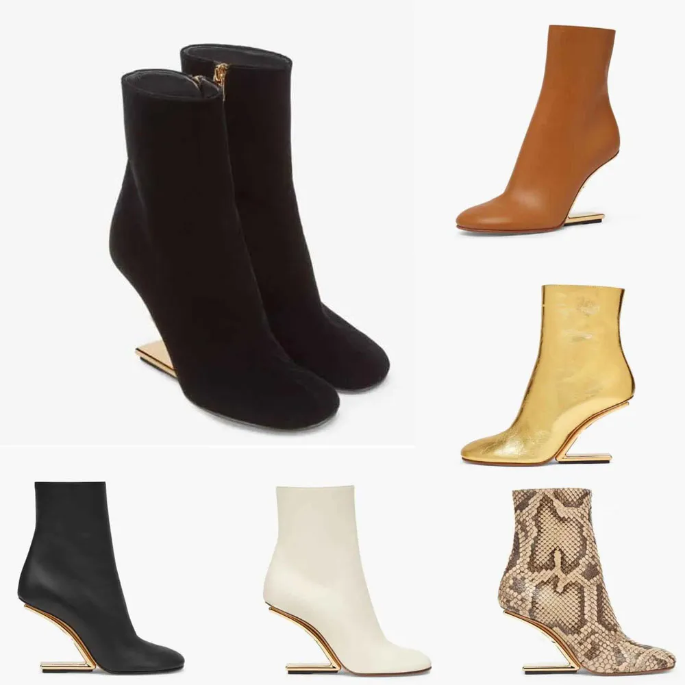 Winter Dames Enkellaarsjes Luxe Merk Leraar Hoge Hakken Kalfsleer Amandelkop Rubberen Zool Elegante Damesmode Schoenen Show Sexy Charm EU35-42