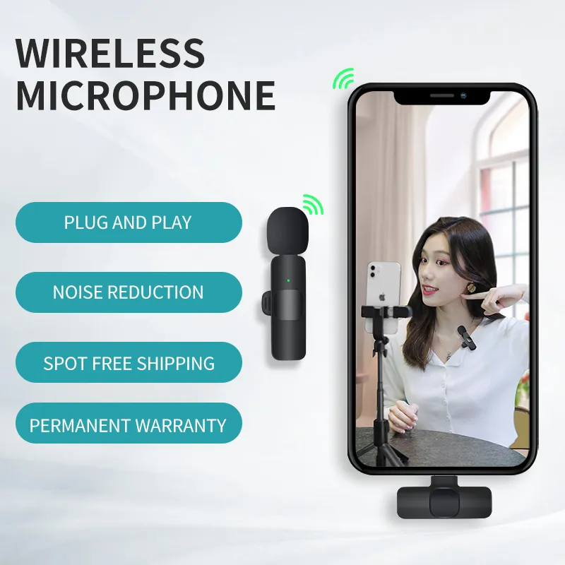 New Wireless Lavalier Microphone Portable Audio Video Recording Mini Mic  for iPhone Android Live Broadcast Gaming Phone Mic