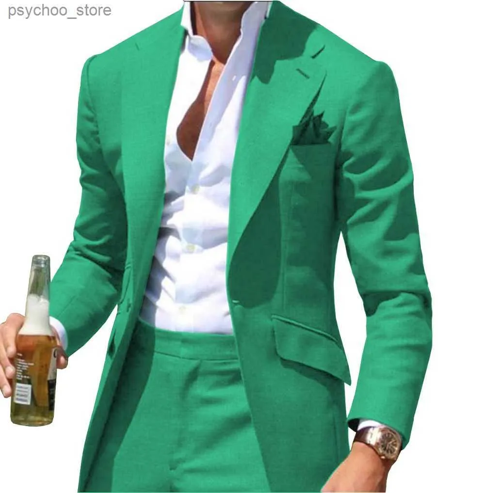 Pic casual coupe cintrée étiquette crantée vert hommes costume Blazer formel affaires pour mariage marié casual seulement veste Q230828
