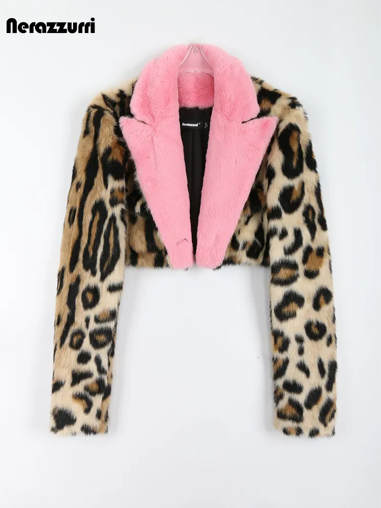 Chamarra Recortada Chamarra Leopardo Mujer Faux Fur Leopard
