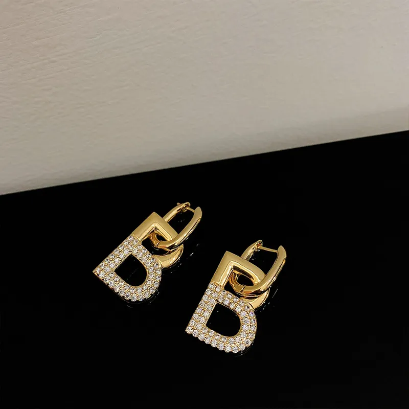 Classic Design CZ Micro Pave Letter B Charm Earring Brass Jewelry for Women Gift