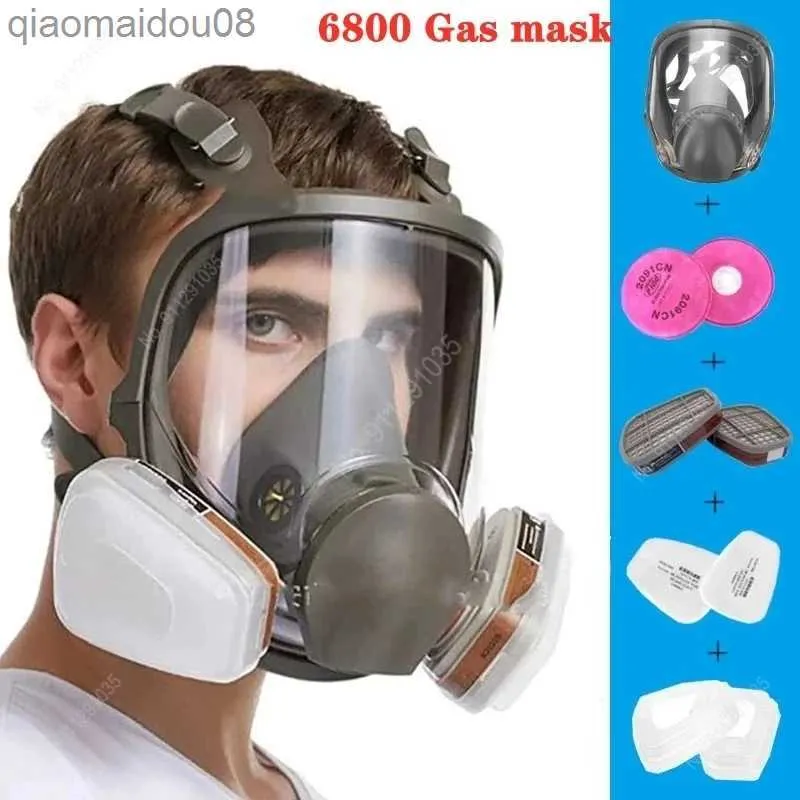 Schutzkleidung 7 in 1 6800 Gasmaske Farbe Gasmaske Weitfeld-Vollgesichtsmaske Atemschutzmaske Sprühfarbe Silikonmaske 6800 HKD230826